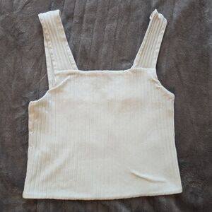 American Eagle Outfitters White Ribbed Crop Tank Top Size Small